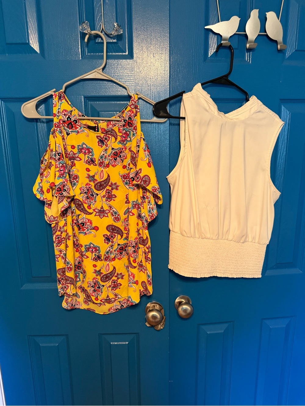 Yellow Floral Cold-Shoulder Tank Top plus satiny dress top